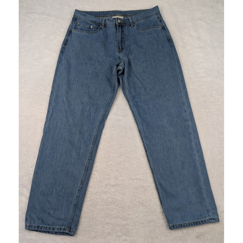 YoungLA Jeans Mens 34x30 Light Wash #609 Relaxed Fit Tapered Stretch Denim Blue